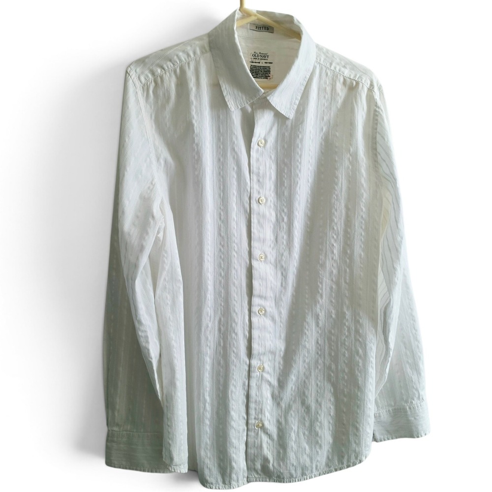 Vintage Y2K Old Navy Cross Continental Men's L White Dobby Stripe Button Shirt